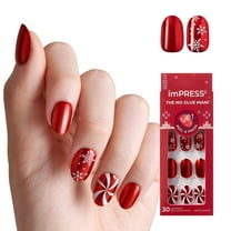 KISS imPRESS Holiday Press On Nails, ‘Merry n Bright’, Red, Short Oval, 30 Count