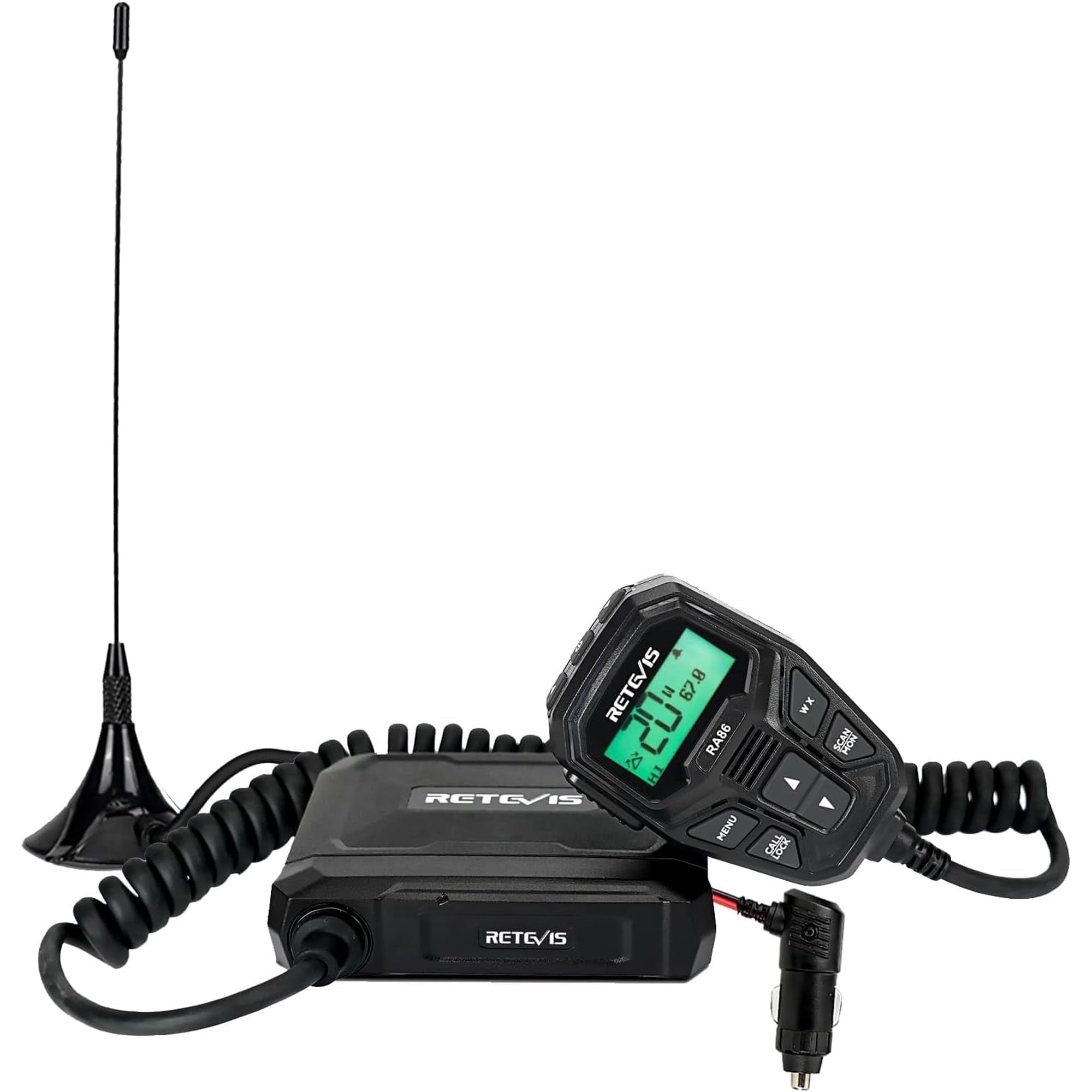 RA86 GMRS Mobile Radio, GMRS Two Way Radio with Gain Antenna | Update Chirp, Cigarette Lighter Plug, NOAA, Dual Speakers, Repeater Channels for Offroad, Truck, RV