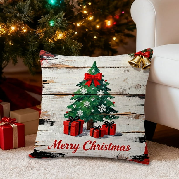 Christmas Throw Pillow Cover Holiday Decor for Sofa Couch Bedroom Seasonal Home Decoration Linen Pillowcase Farmhouse Cozy Accent Pillow
