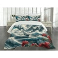 thumbnail image 3 of Ambesonne Nautical Quilted Bedspread Set 3 Pcs, Boat and Crashing Waves, King Size, Cadet Blue and Dark Pink, 3 of 5