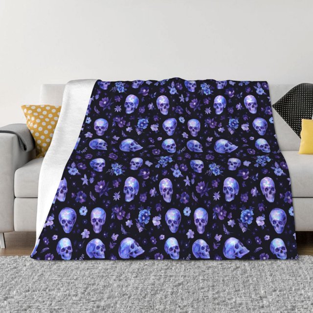 Fotbe Skull flower leaf purple Manta de Franela con Estampado, Manta Ultrasuave para Cama, Sofá, Auto, Hipoalergénica y Antibolitas-60"x50"