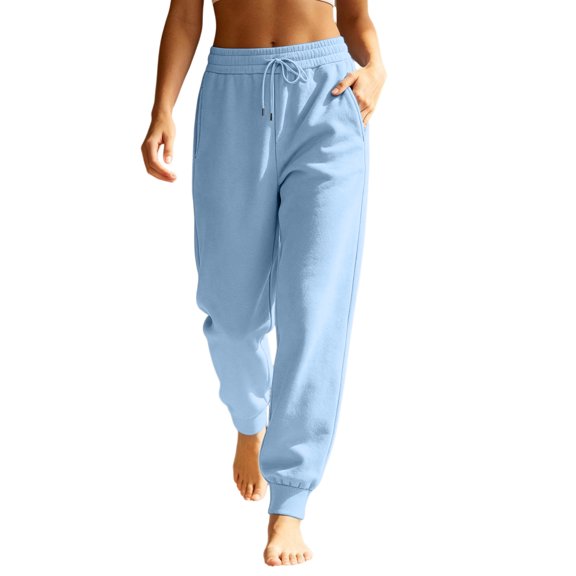 Sweatpants for Women 2026 Trendy High Waisted Baggy Sweat Pant with Pockets Casual Fleece Joggers Lounge Trousers Trendy,Light Blue 2XL
