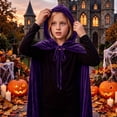thumbnail image 2 of OGLCCG Kids Velvet Hooded Cape Robe for Halloween Christmas Party,Boys Girls Cloak for Masquerade, Dress Up,Wizard Size 2-17, 2 of 4