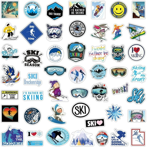 50pcs Ski Stickers for Kids Stickers for Snowboard Ski Helmets Stickers and  Decals Vinyl Stickers for Laptop Water Bottles (Snowboard Style)