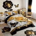 thumbnail image 3 of 3D Gold Rose Floral Bedding Toddler Comforter Set for Girls, Chic Butterfly Down Comforter, Luxury Pearl Print Bedding Sets Toddler with Comforter, Lightweight Bedroom Decoration, 2 Pieces Reversible, 3 of 7