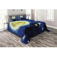 thumbnail image 1 of Ambesonne Moon Quilted Coverlet 3 Pcs, Country Houses Full Moon, Queen Size, Dark Blue Black Yellow, 1 of 2