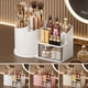 thumbnail image 2 of Caja de almacenamiento de cosméticos giratoria de 360 grados, organizador de maquillaje con portabrochas, cajón transparente, diseño vertical grande., 2 of 8