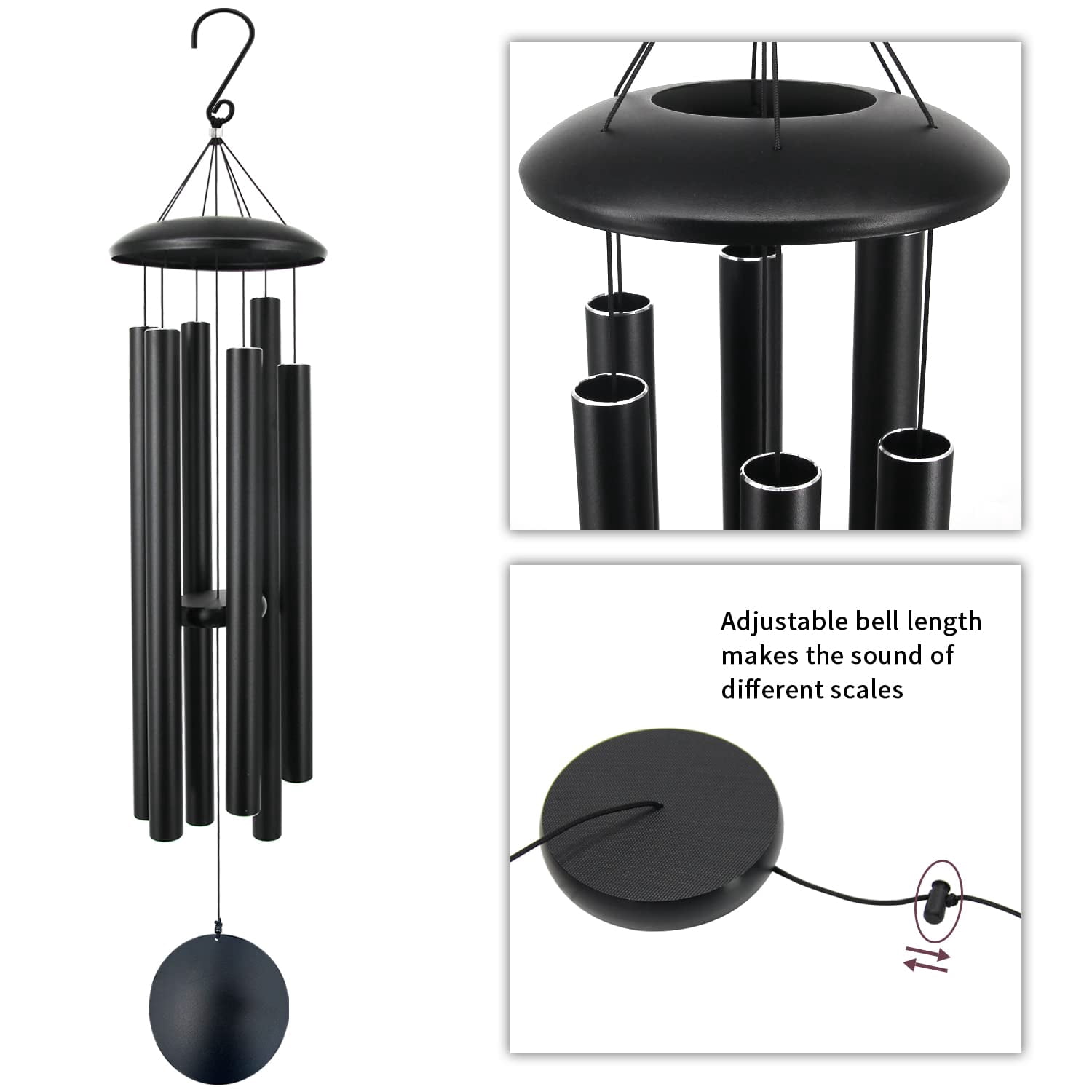45 In Memorial Wind Chimes Large With 6 Heavy Tubes  Deep Tone Outdoor For Garden Hanging Decor Sympathy Gifts. Black