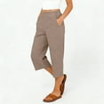 thumbnail image 4 of Garbnen Womens Capri Pants Travel Beach Comfy Womens Pants Straight Leg Summer Elastic Waist Womens Trouser Pants with Pocket, 4 of 6