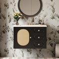 thumbnail image 2 of Euroco Mid-Century Modern Bathroom Vanity with Rattan Design, Soft-Close Drawers, Glossy Ceramic Basin, Premium MDF Storage Cabinet for Bathroom, 4-inch Faucet Compatibility, 2 of 9