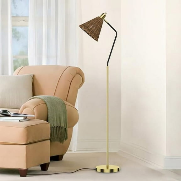 Maxax Arc Rattan Floor Lamp 62" Standing Lamp with Wicker Hand-Worked Bamboo Lamp Shade
