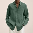 thumbnail image 2 of Fabrcox M-5XL Mens Linen Button Down Shirt Big and Tall Collared Men's Long Sleeve Shirts Summer Vacation Beach Shirt Men Green 5XL, 2 of 6