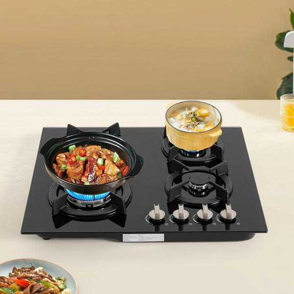 Gas Cooktop Stove Top 4 Burners NG/LPG Built-in Kitchen Gas Stove Tempered Glass for Home Kitchens, Restaurants, Hotels, Homestay