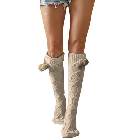 

12-Pack Womens Socks Casual Fall Winter Solid Color Knitted Ball Pattern Stockings Socks