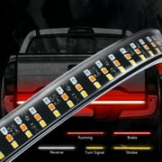 MICTUNING 60" Triple Row LED Tailgate Light Bar White Reverse Lights Red Brake Turning Signals Strobe Lights
