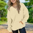 thumbnail image 2 of Thick Sweatshirt Girl Boys Girls V-Neck Sweatshirt with Pocket, Kids Long Sleeve Thin Fleece Pullover Tops for Sports Casual Tunics Blouse T-Shirt Beige 3Y, 2 of 8