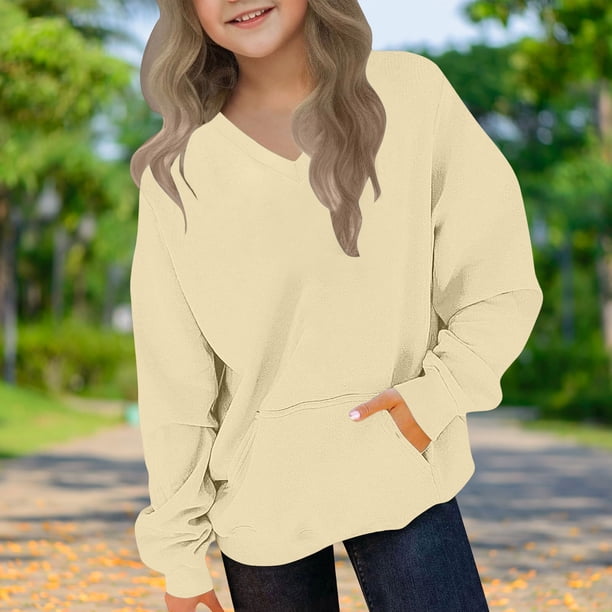 Blusas y camisas de manga larga con cuello redondo para niños y niñas, sudaderas casuales de manga larga, lindas sudaderas de gran tamaño con bolsillo de polar, chaquetas para niñas