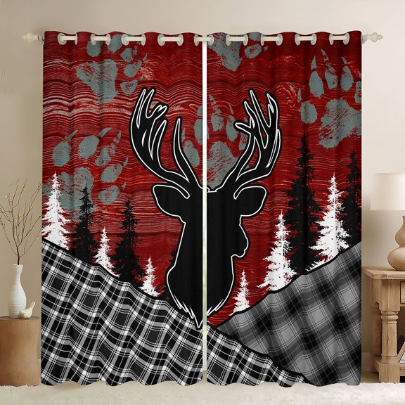 Feelyou Jungle Moose Elk Boys Blackout Curtains Set of 2 (52x84 Each), Rustic Western Plaid Window Curtains, Red Farmhouse Theme Curtains and Drapes, Blackout Curtains Room Decor