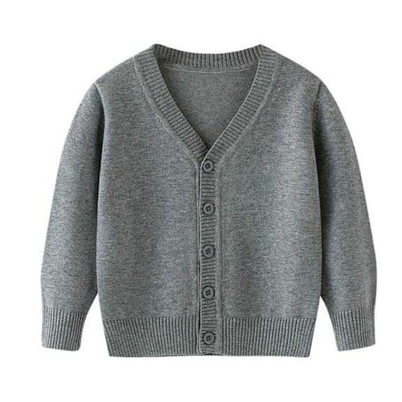 CYRBOKO Boys Cardigans 2025, Knit Long Sleeve Cotton Loose Fall Clothing Gray Size 10-12 T