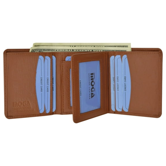 Moga Mens Genuine Handmade Leather Flap Credit Card ID Holder Trifold Wallet 91107