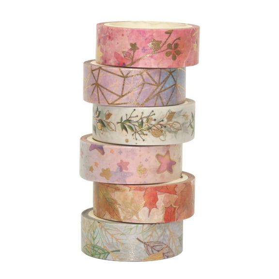 lanema 6 Rolls Gold Foil Decorative Tape Flowers Washis Tape Decorative Tape Hand Account Tape for Journaling Scrapbooking