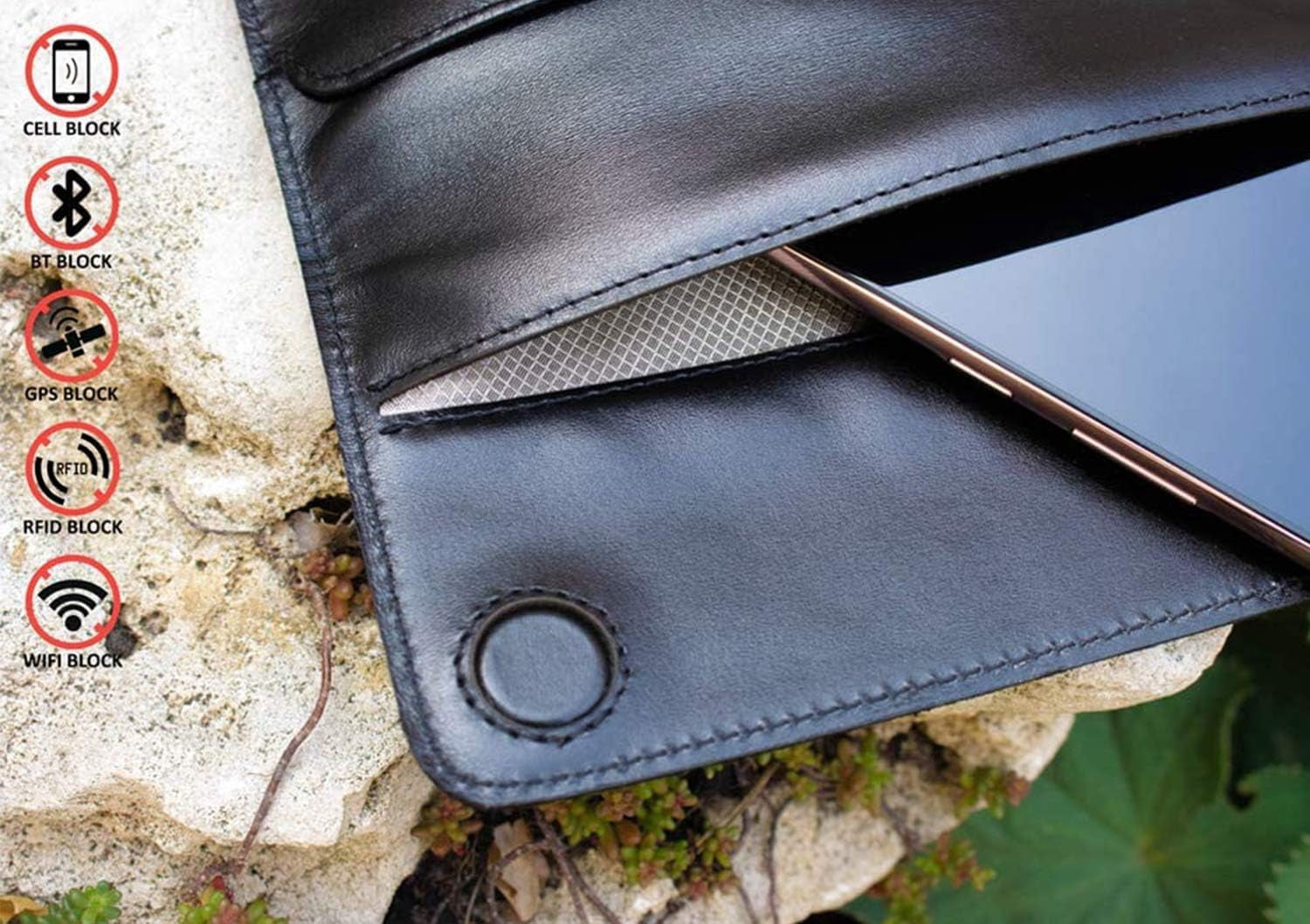Leather Faraday Bag for Phone //RFID blocking signal and protect EMF/EMI radiation Black