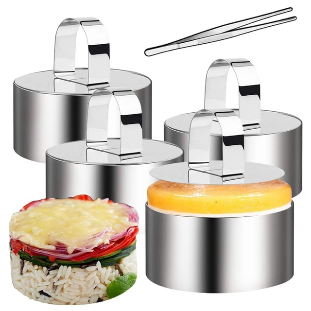 Gutsdoor Paquete De 4 Anillos De Presentación De Alimentos, Anillos De Acero Inoxidable Para Tartas, Moldes Pequeños Para Hornear, Anillos De Cocina Redondos Para Pastelería, Mousse, Panqueques, 4 Emp