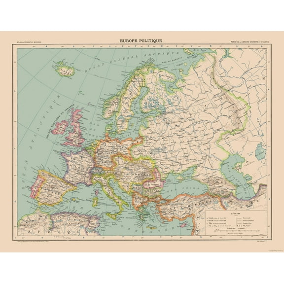 Historic Map - Europe Political - Schrader 1908 - Vintage Wall Art