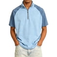 thumbnail image 2 of Domuza Quarter Zip Up Shirts for Men Lightweight Mock Neck Sweatshirt Casual Short Sleeve Color Block Athletic Shirt Sky Blue 3XL, 2 of 5
