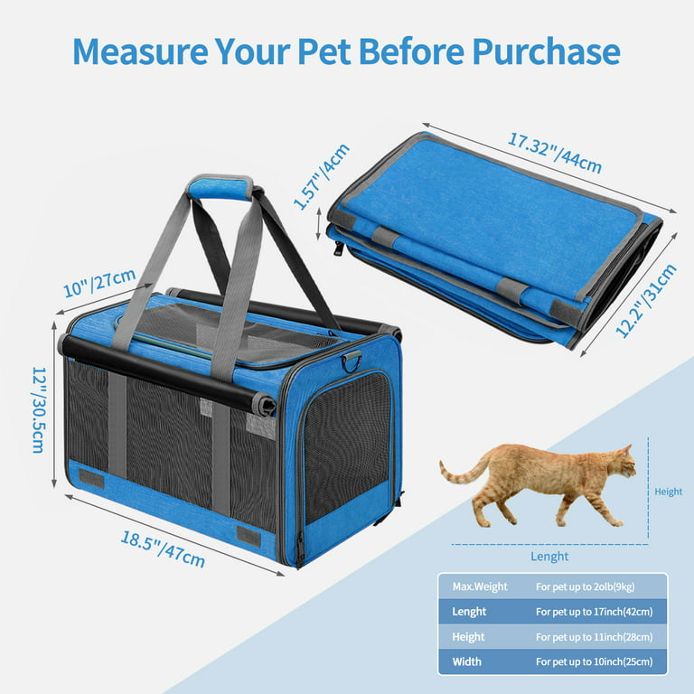 Cshidworld Cat Carrier Airline Approved, Pet Carriers for Cats with Water  Bowl/Front Pocket/Adjustable Shoulder Strap, Collapsible Pet Carrier for