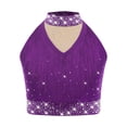 thumbnail image 2 of YiZYiF Kids Girls Shiny Fringe Dance Vest Halter Neck Sleeveless Crop Top Ballroom Jazz Latin Dancewear Purple 10, 2 of 4