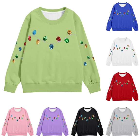 Tanghaowl Kids Hoodies Print Girls Long Sleeve Crewneck Pocket Sweatshirt Cozy Pullover Top for Winter Holiday Season Festive Outfit Green 12-18 Months