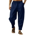 thumbnail image 1 of Ketyyh-chn99 Sweatpants for Men Linen Pants Work Drawstring Work Pants with Cargo Pocket Man Pants Navy,2XL, 1 of 5