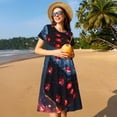 thumbnail image 4 of Easygdp Cosmic Red Sparkle Dice para Vestido Transpirable de Mujer, Vestido Suelto de Manga Corta con Pliegues y Bolsillos para el Verano, 4 of 6