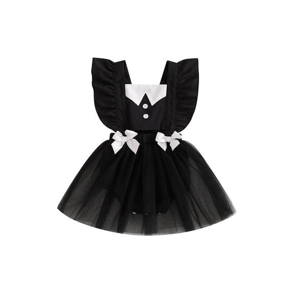 RUINIXCW Toddler Baby Girl Halloween Outfit Newborn Infant Baby Girls Witch Costume Summer Fall Romper Dress Flutter Sleeve Square Neck Tulle Dress