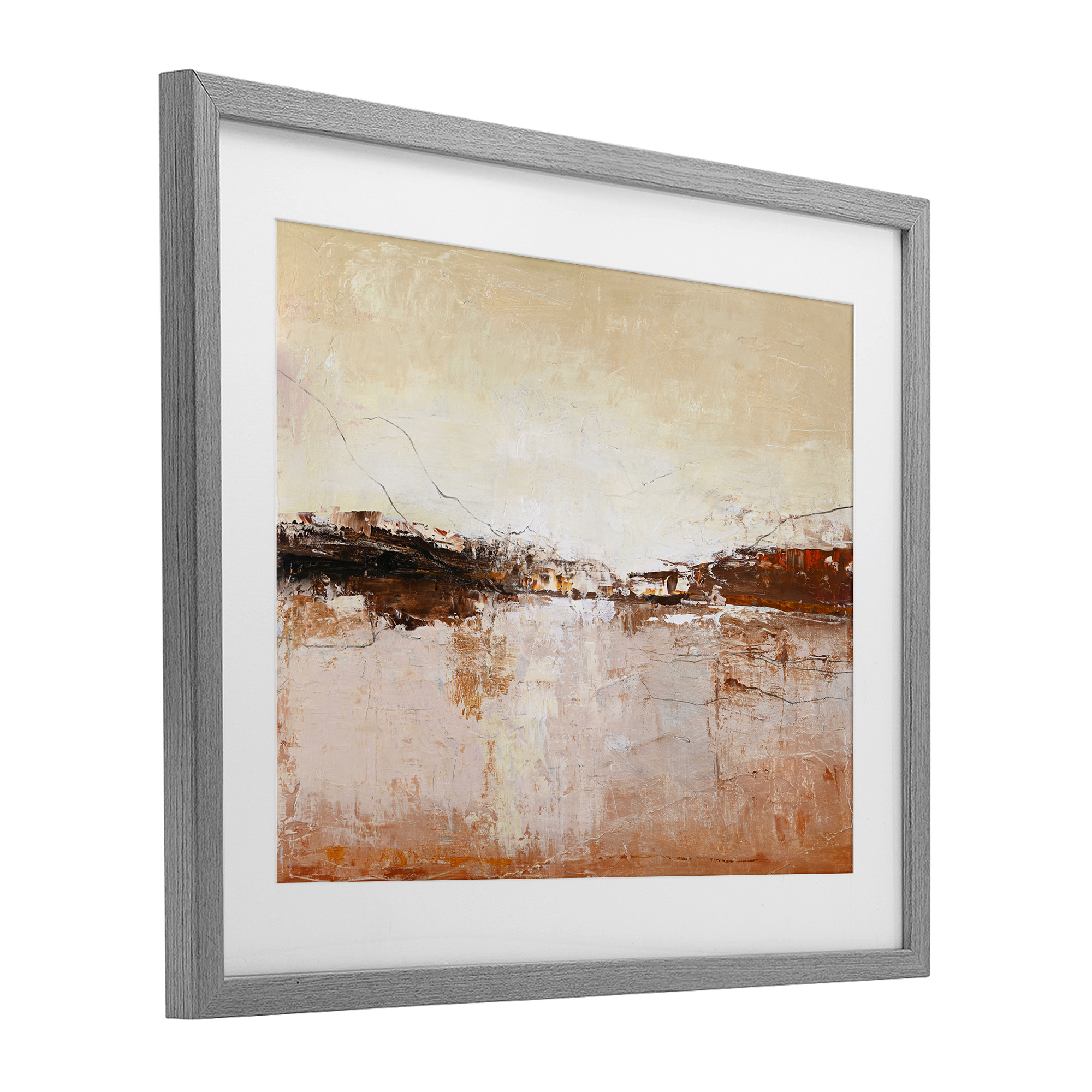Warm Distressed Horizon Gray Framed Print Under Glass, design by Design Fabrikken