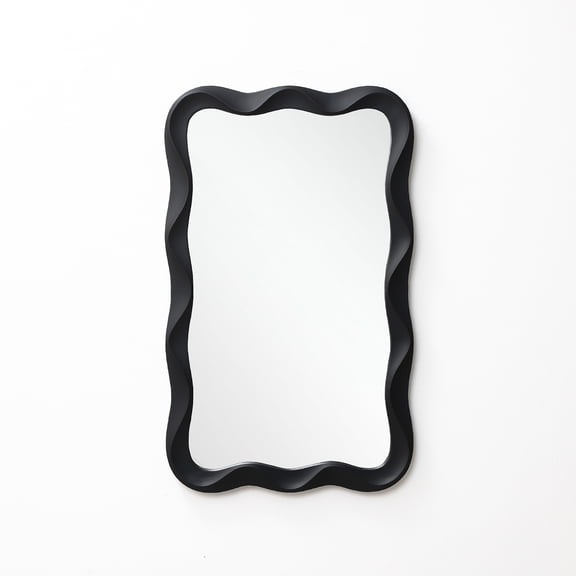 LuxenHome Modern Black MDF Wood Wavy Rectangle Wall Mirror, 35.4” H x 21.65” W Home Decor