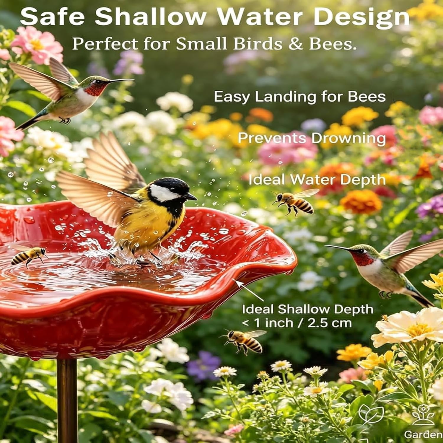 Everlasting Garden Blooms - Handmade Metal Flower Garden Stake, Mini Bird Bath & Pollinator Water Station, Colorful Butterfly Bees Bath Bowl for Outdoor Garden Courtyard Decor (7mix)