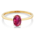 thumbnail image 2 of Gem Stone King 10K Yellow Gold Red Created Ruby Solitaire Engagement Ring | 0.90 Cttw | Oval 7X5MM | Wedding Anniversary Promise Ring for Women | Available in Size 5-10, 2 of 3