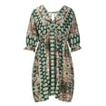 thumbnail image 6 of Fesfesfes Women Bohemian V Neck Dress Loose Short Sleeve Print Mini Dress, 6 of 9