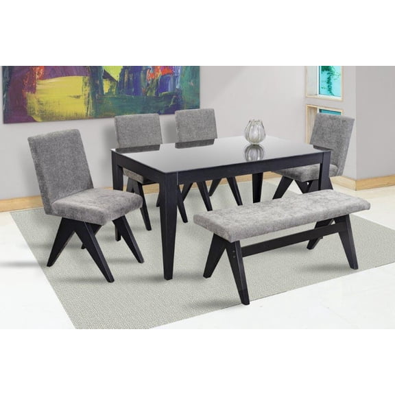 Comedor Japón 4 Sillas y Banca Gris Madera y Cristal