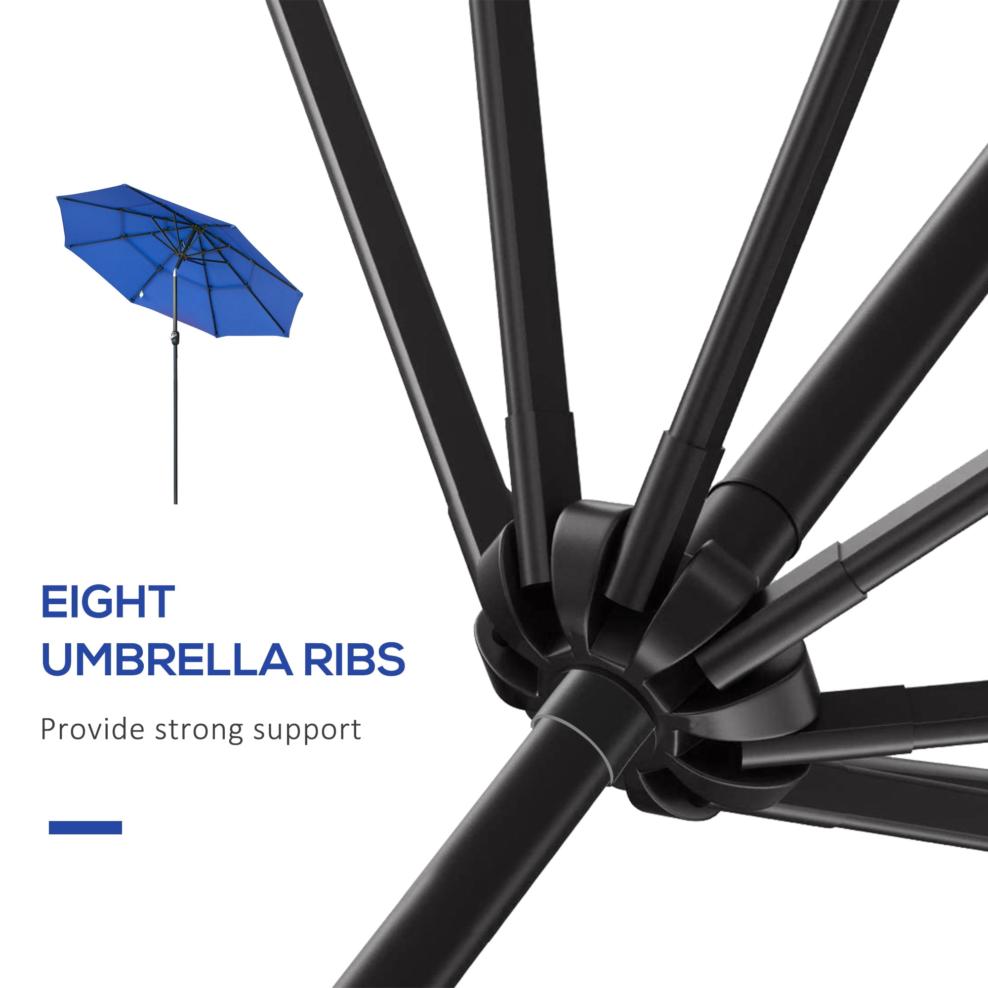 Outsunny 7.70 Feet Blue Solid Print Market Patio Umbrella, 3-Tier Top with Vents