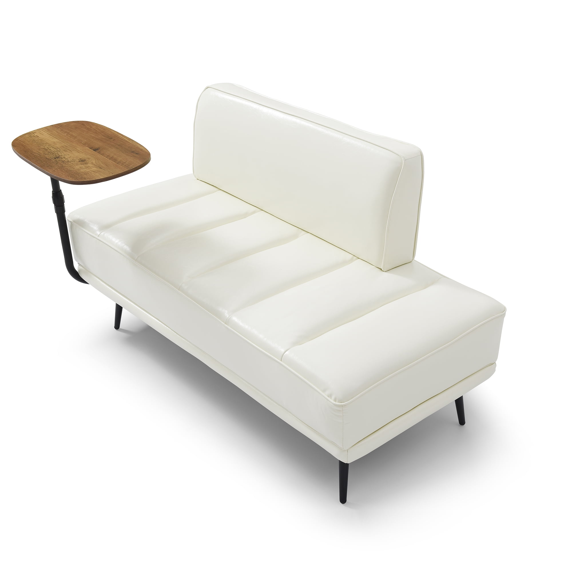 Miniyam 55" PU Leather Upholstered End of Bed Bench With 360-degree Swivel Side Table,Beige