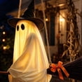 thumbnail image 5 of Clearance！！！Hanging Ghost Decor,Early Halloween Decorations Light-Up Flying Ghost on Broomstick with Witch Hat, Witch Broom, Spooky Cute Outdoor Halloween Decorations for Front Porch Yard Tree, 5 of 6