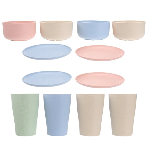 EeaseMX 4 juegos de vajilla para el hogar, juego de cuencos, tazas y platos, vajilla de colores aleatorios.
