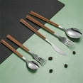 thumbnail image 6 of Stainless Steel Cutlery Set with Wood Grain Handle, 4-piece Silver Utensil Set Including Knife Fork Spoon Chopsticks, Non-slip Grip & Dishwasher Safe for Everyday Dining and Asian Cuisine, 6 of 9