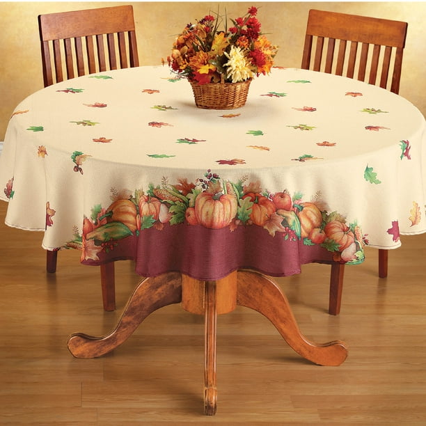 Pumpkin And Leaves Fall Harvest Tablecloth