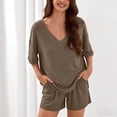 thumbnail image 5 of Edvintorg Two Piece Sets for Women Summer v Neck short Sleeve Short Sets Sweatsuit with Pocket Matching Loungewear Travel Outfits, 5 of 5