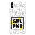 thumbnail image 1 of DistinctInk Clear Shockproof Hybrid Case for iPhone XS Max (6.5" Screen) - TPU Bumper, Acrylic Back, Tempered Glass Screen Protector - Girl Power - GRL PWR - Yellow & Black Box, 1 of 5