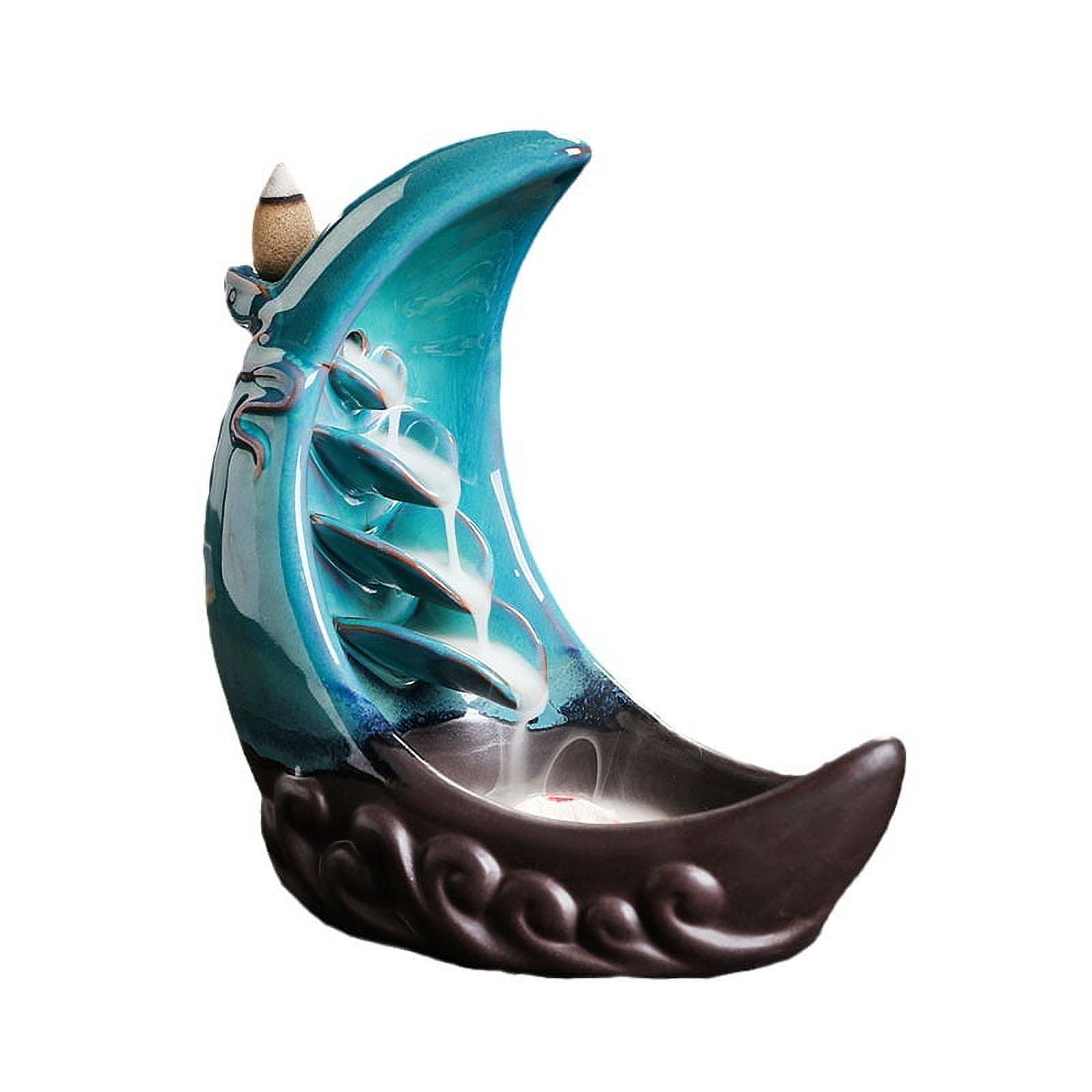 Moon Crescent Ceramic Incense Stick Holder Burner Aromatherapy Flowing Smoke Home Decor
